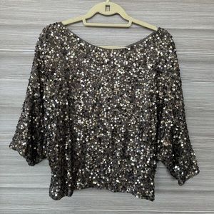 VINCE Cocktail Blouse | Gold + Gray | XS/S (NWOT)